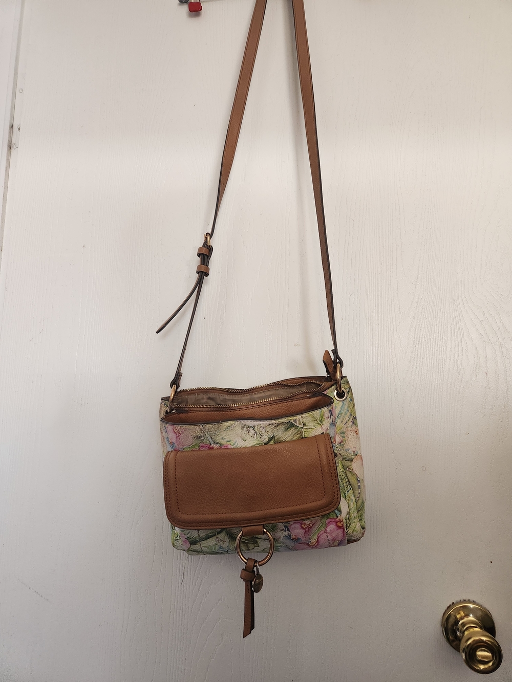 Rosetti Floral Shoulder Crossbody with Brown Trim